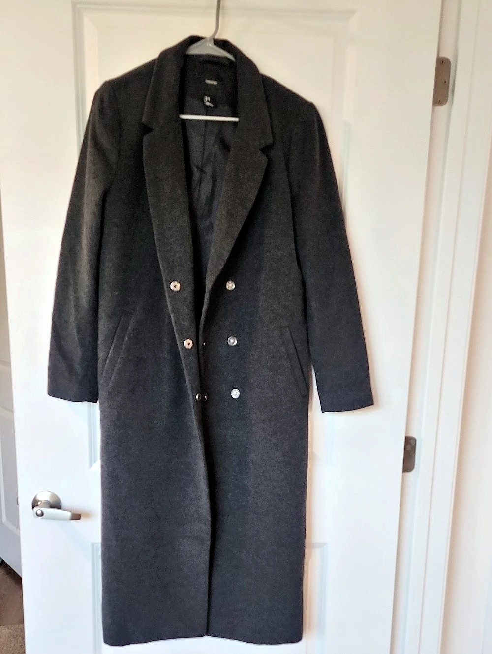 Forever 21 Double-Breasted Long Coat in Gray Size Medium